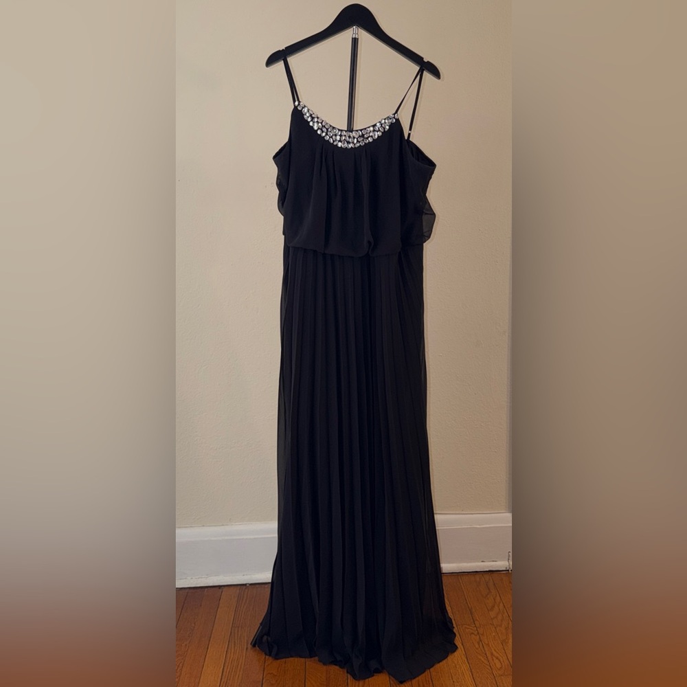Bisou Bisou Women’s Pleaded Black Beaded Strap Maxi Dress  Dress – Size 14 - Picture 2 of 10